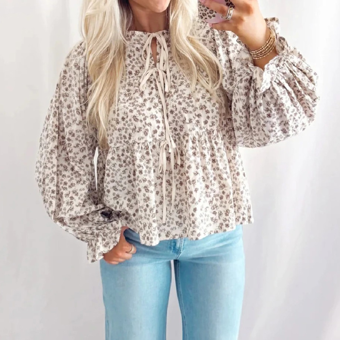 Moonflower Peplum Bow Blouse