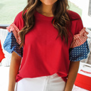  Stars & Stripe Ruffle Puff Sleeve Top