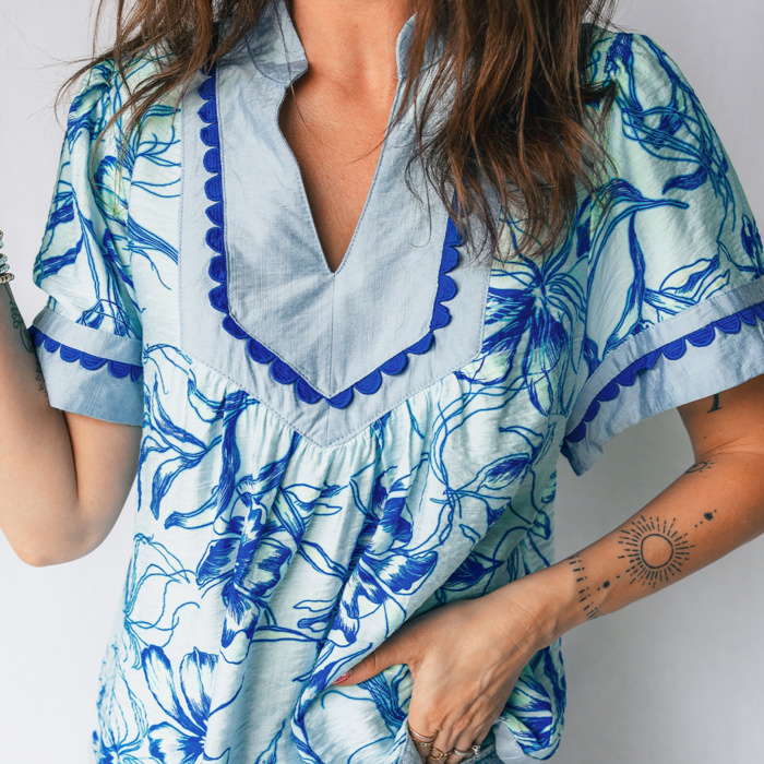 Charisse Floral Scalloped Trim Top