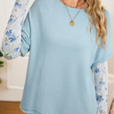  Beautifully Blue Floral Mesh Sleeve Top