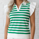  Preppy Paradise Stripe Ruffle Sleeve Blouse