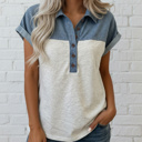  City Blues Denim Patchwork Polo Top