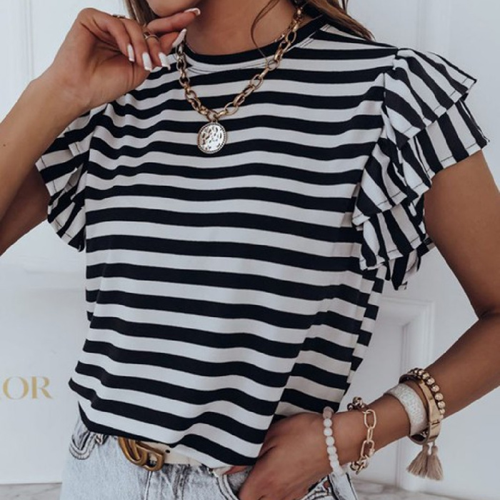 SALE! Stripe Print Ruffled Sleeve Tee