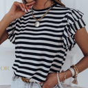  SALE! Stripe Print Ruffled Sleeve Tee