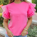  SALE! Tulle Ruffle Sleeve Top