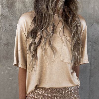 HIDDEN GEMS Metallic Gold Top w/Pocket