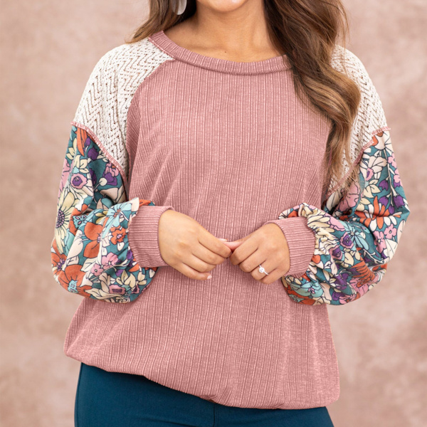 SALE! Floral Print Patchwork Long Sleeve Top