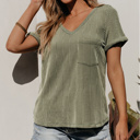  HIDDEN GEMS | Corded Short Sleeve V-Neck Top