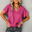  HIDDEN GEMS | Solid Crinkled V-Neck T-Shirt
