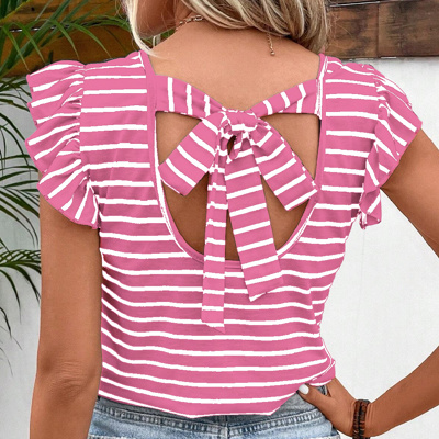 HIDDEN GEMS | Stripe Bow Open Back T-Shirt