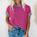  HIDDEN GEMS | Contrast Trim Corded Knit T-Shirt