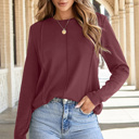  HIDDEN GEMS | Solid Reverse Seam Crew Neck Long Sleeve Top