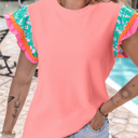  HIDDEN GEMS | Floral Ric-Rac Contrast Short Sleeve Top