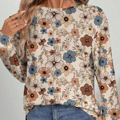 HIDDEN GEMS Floral Knit Long Sleeve Top