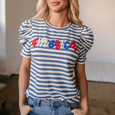 HIDDEN GEMS | America Stripe Puff Sleeve T-Shirt