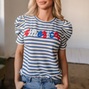  HIDDEN GEMS | America Stripe Puff Sleeve T-Shirt