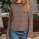  HIDDEN GEMS | Stripe Long Sleeve Cropped Crewneck T-Shirt