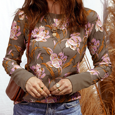 HIDDEN GEMS |  Floral Waffle Knit Long Sleeve Top
