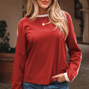  HIDDEN GEMS | Varsity Stripe Crewneck Long Sleeve Top