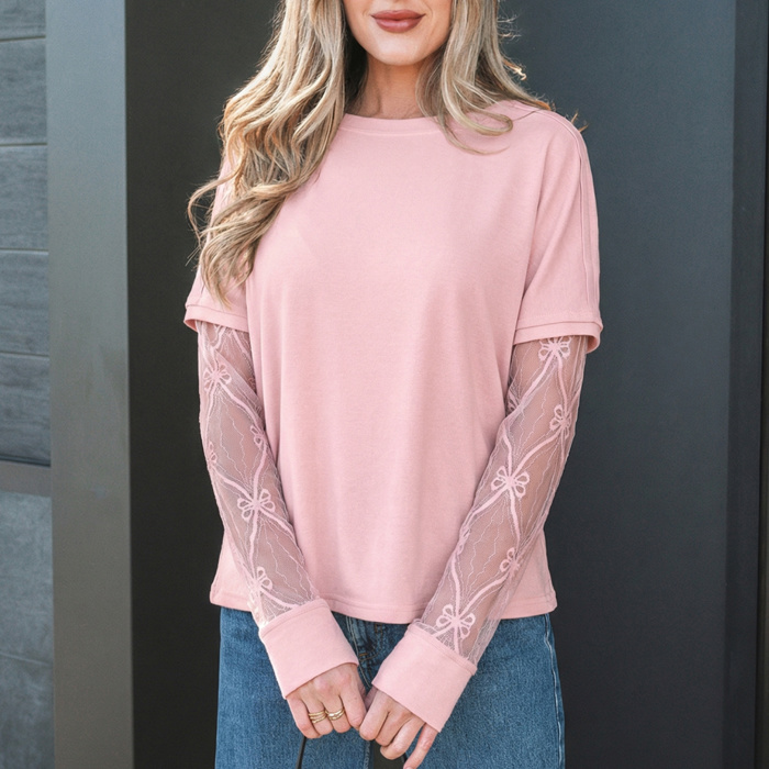 Celestial Bow Mesh Contrast Top