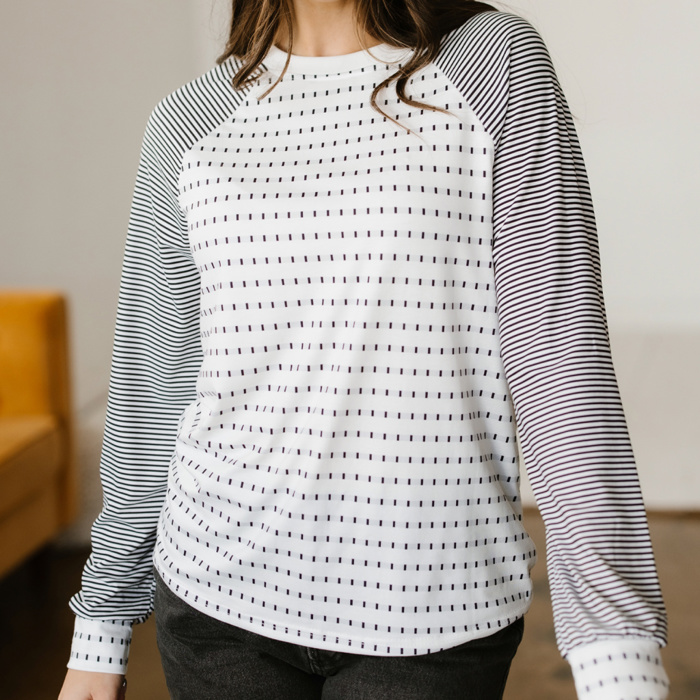 Stripe Patchwork Raglan Long Sleeve Tee