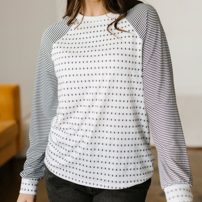 Stripe Patchwork Raglan Long Sleeve Tee