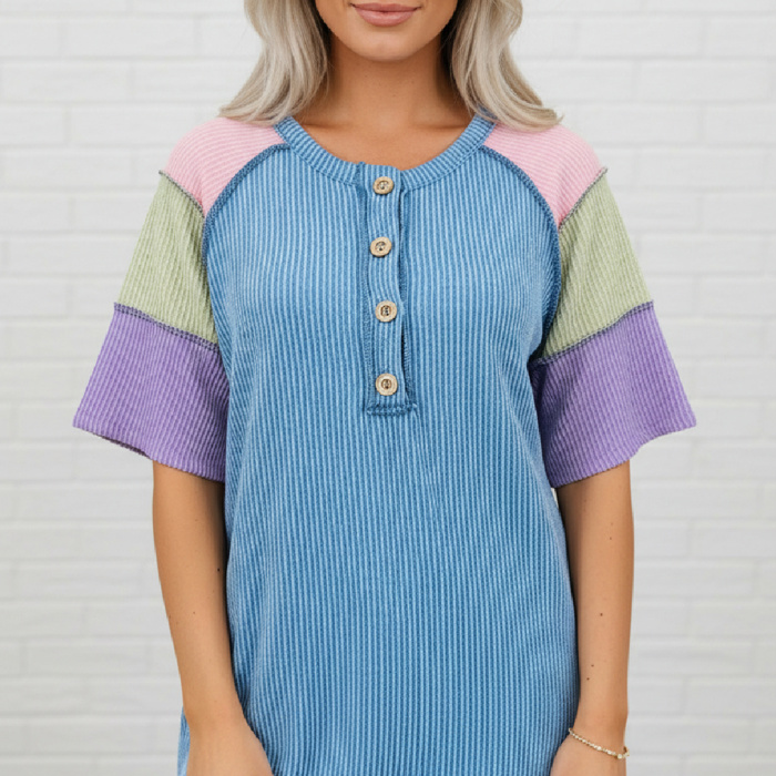 Weekend Wanderer Colorblock Corded Henley T-Shirt