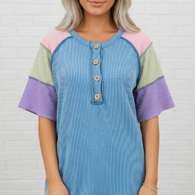 Weekend Wanderer Colorblock Corded Henley T-Shirt