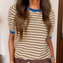  Retro Stripe Puff Sleeve Top