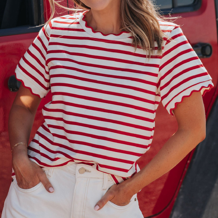 Serena Scalloped Stripe Top