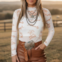  Clearance! Western Flair Mesh Long Sleeve Top