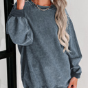  Clearance! Washed Ribbed Pullover Sweatshirt