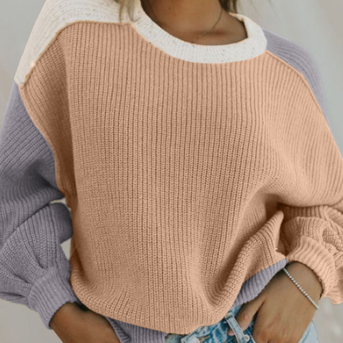 HIDDEN GEMS Neutral Colorblock Sweater