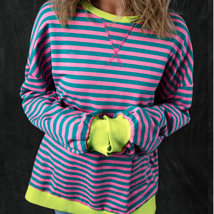 HIDDEN GEMS | Stripe Contrast Trim Sweatshirt