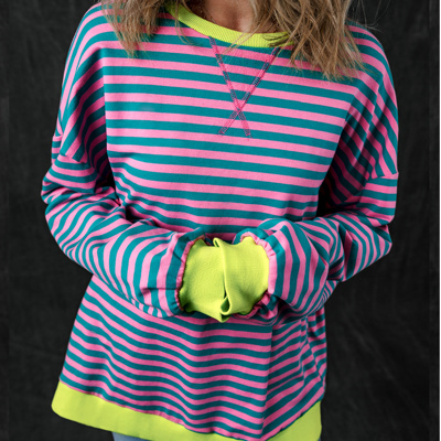 HIDDEN GEMS | Stripe Contrast Trim Sweatshirt