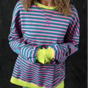  HIDDEN GEMS | Stripe Contrast Trim Sweatshirt
