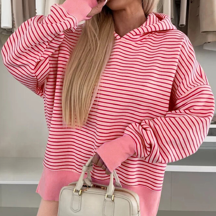 HIDDEN GEMS | Stripe Thumbhole Sleeve Side Slit Hoodie