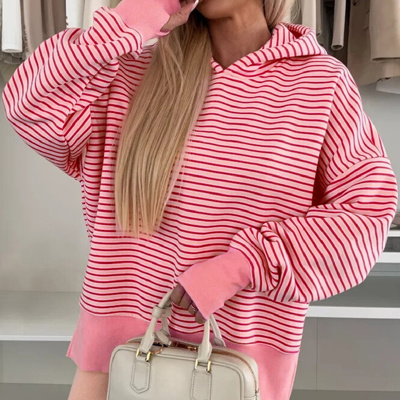 HIDDEN GEMS | Stripe Thumbhole Sleeve Side Slit Hoodie