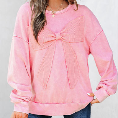 HIDDEN GEMS | Bow Patchwork Mineral Wash Sweatshirt