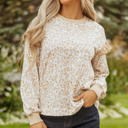  HIDDEN GEMS | Leopard Ruffle Ribbed Trim Sweatshirt