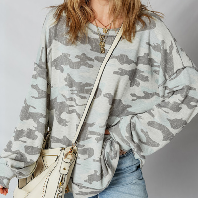 HIDDEN GEMS | Camo Reverse Seam Drop Shoulder Sweatshirt