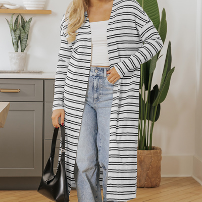 HIDDEN GEMS Essential Stripe Long Cardigan