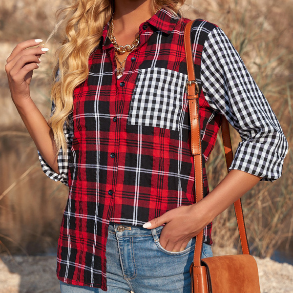 SALE! Colorblock Plaid Button-Up Shirt