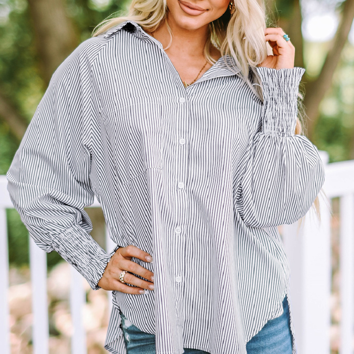 HIDDEN GEMS | Stripe Smocked Cuff Buttoned Shirt