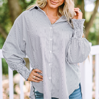 HIDDEN GEMS | Stripe Smocked Cuff Buttoned Shirt