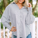  HIDDEN GEMS | Stripe Smocked Cuff Buttoned Shirt
