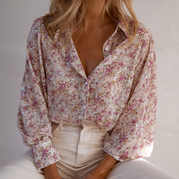 HIDDEN GEMS Fawn Floral Foil Print Shirt