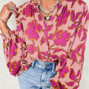 Pink Small The Carly Buttoned Floral Blouse