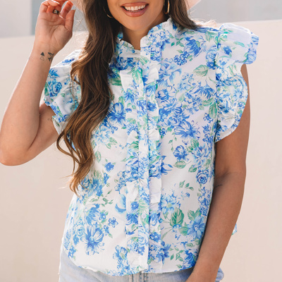 HIDDEN GEMS | Charming Floral Ruffle Sleeve Blouse