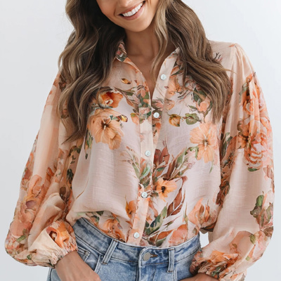 HIDDEN GEMS | Floral Puff Sleeve Collared Shirt